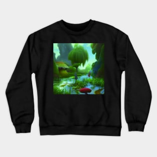 Digital Painting Scene Of a Lake Between Many Plants,  Scenery Nature Crewneck Sweatshirt